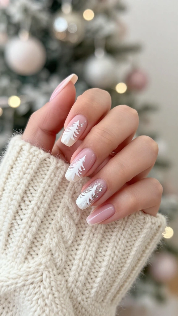 Pastel pink frosted fir trees