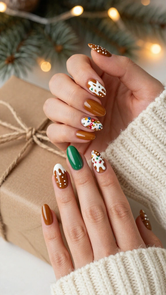 Gingerbread nails with white icing drips