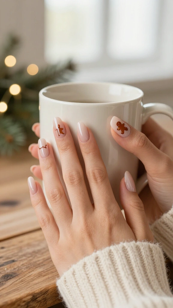 Minimalist gingerbread outline nails