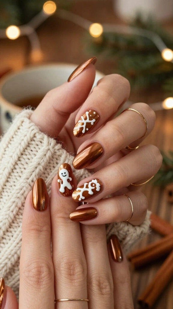 Brown chrome gingerbread nails