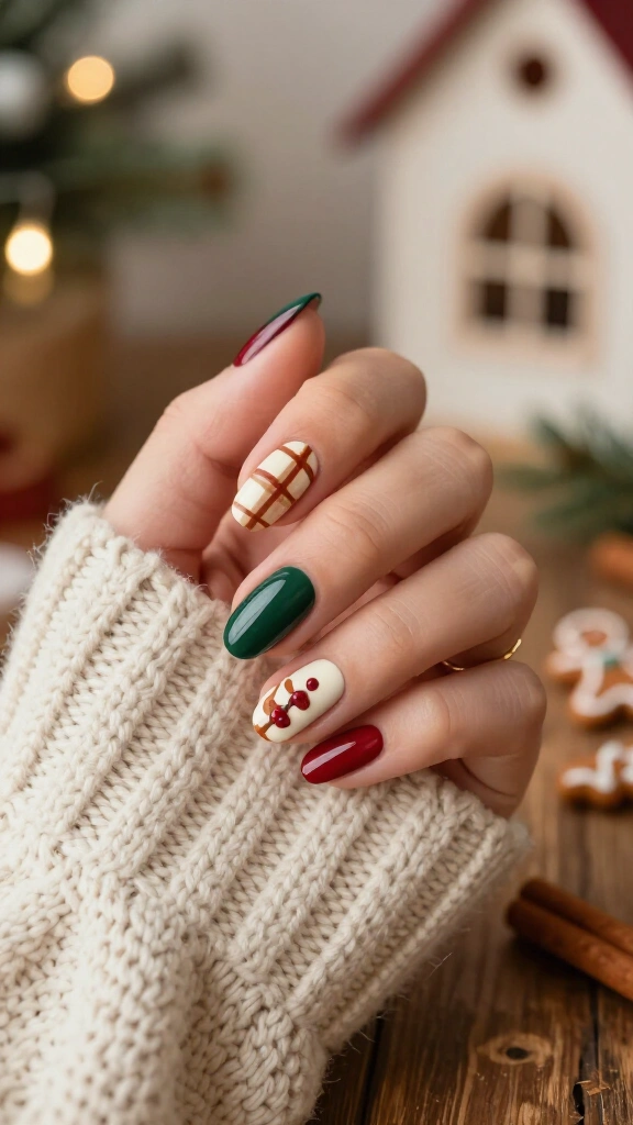 Gingerbread plaid nails