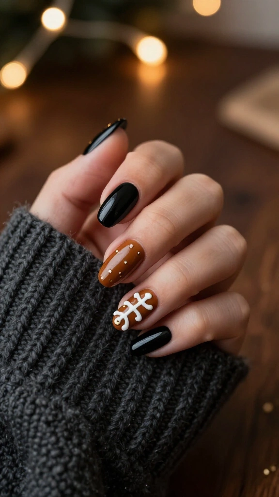 Black and brown gingerbread nails