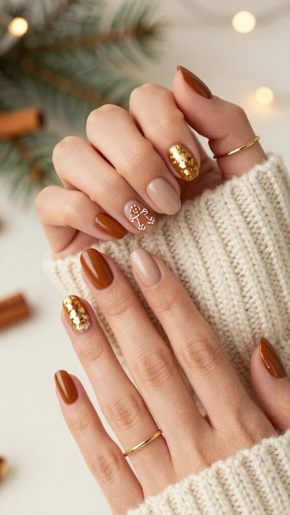 Gingerbread nails with gold foil
