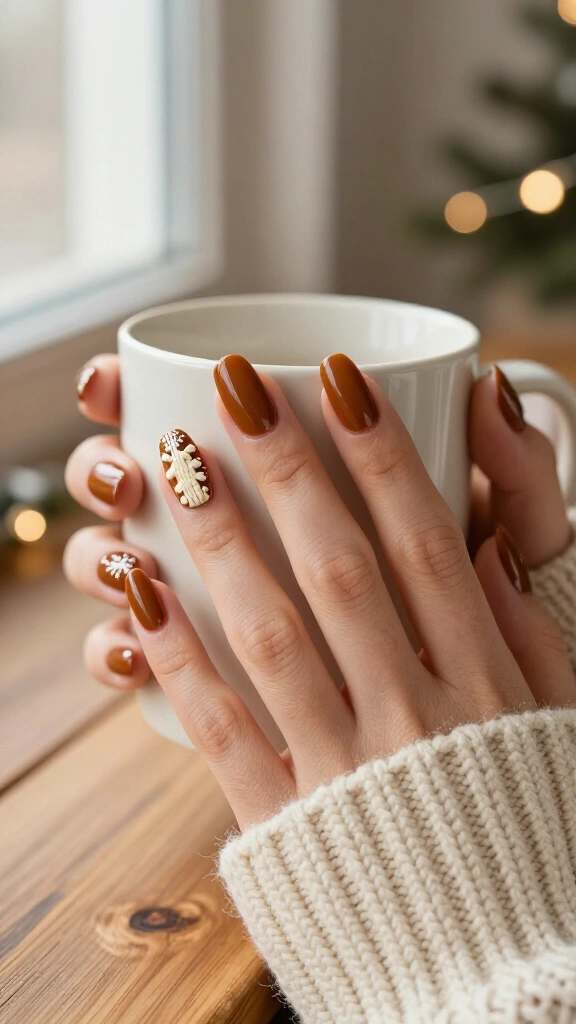 Sweater inspired gingerbread nails