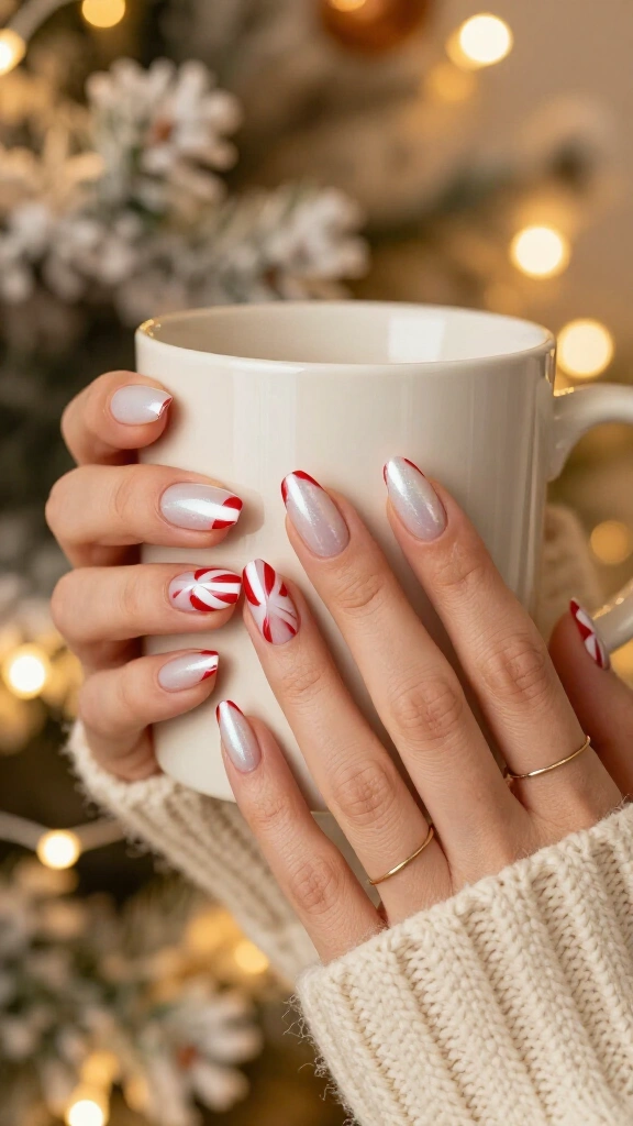 Glazed Candy Cane French Tips