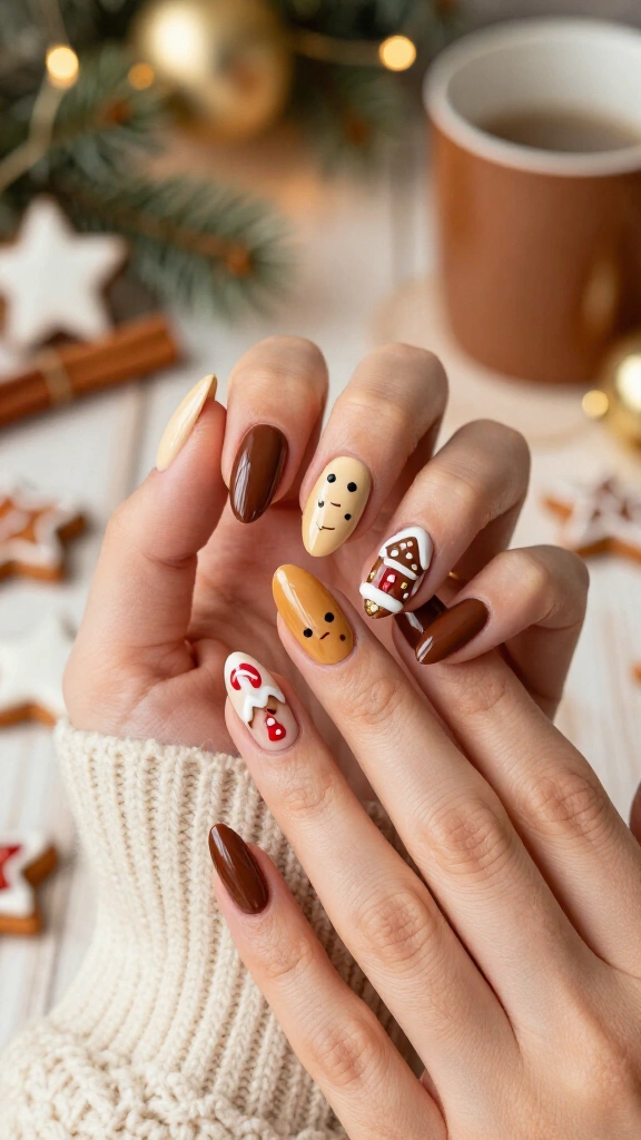 Almond shaped gingerbread nails