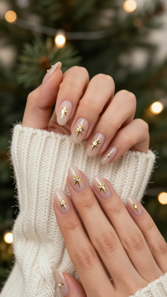 Golden Starburst Minimalist Nails