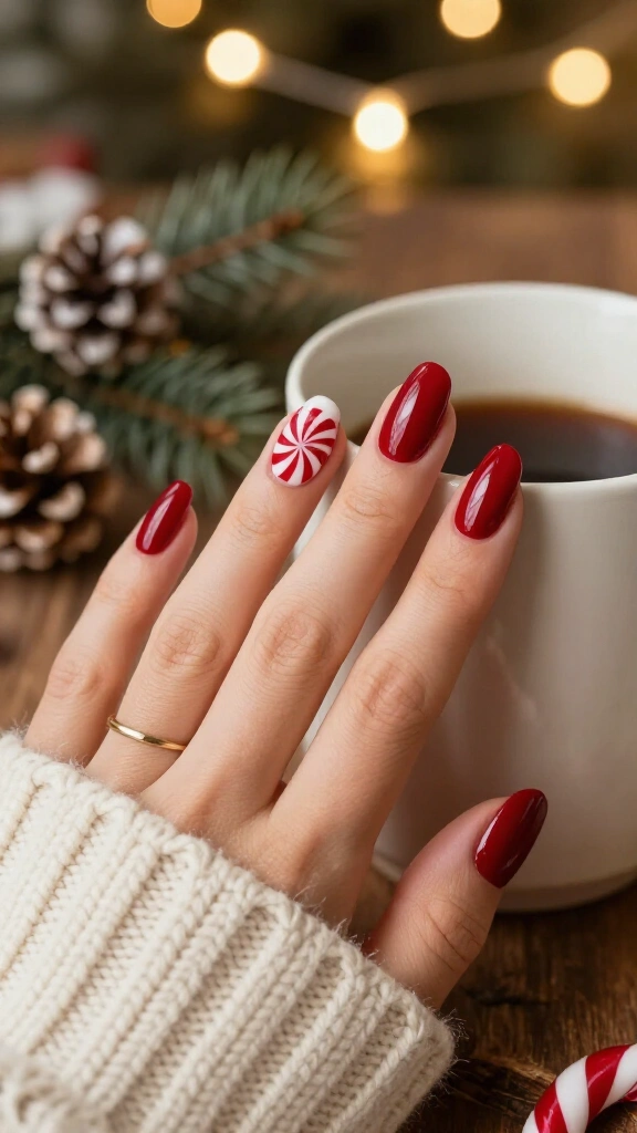 Peppermint Swirl Accent Nails