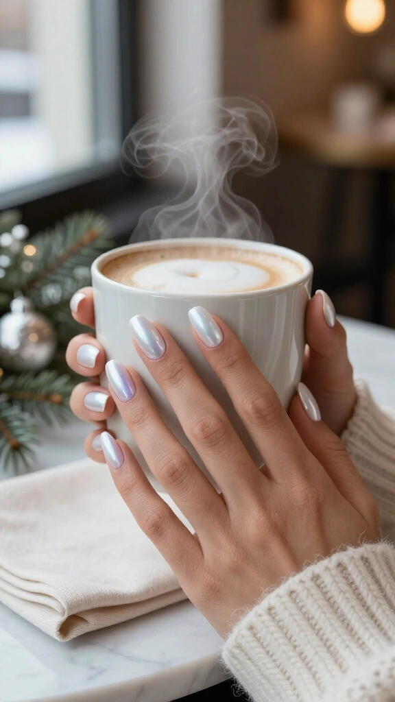 Icy chrome white nails