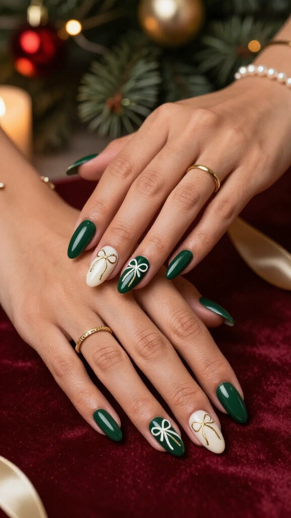 Ribbon & Bow Evergreen Nails