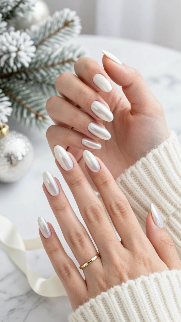 Pearl white almond nails