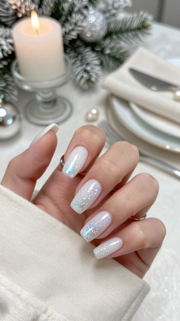 Frosted white glitter nails