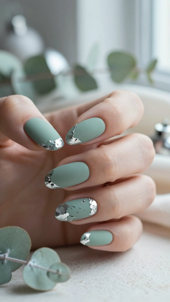 Eucalyptus Green with Silver Foil