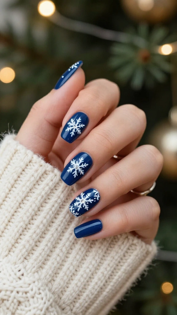 Midnight Navy with Delicate Snowflakes