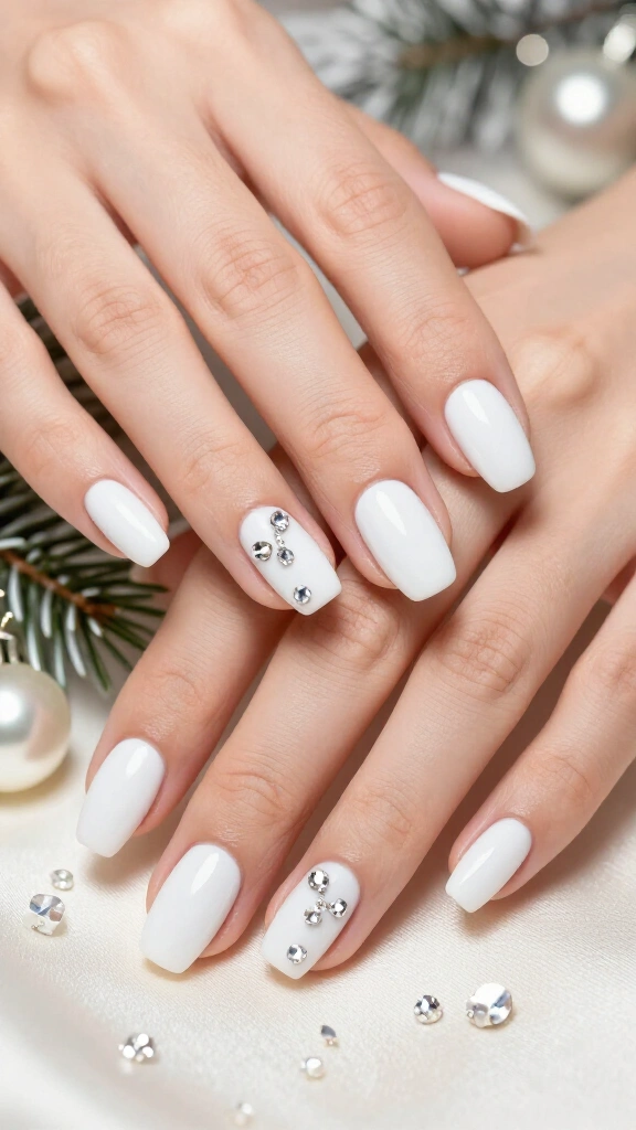 White nails with crystal cuticles