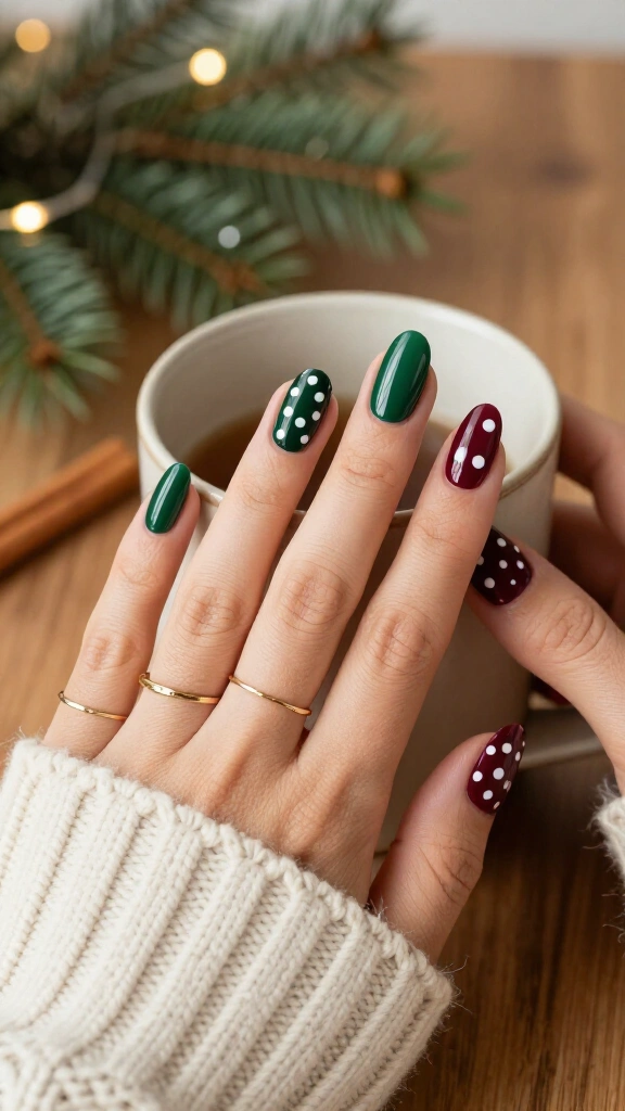 White polka dot Christmas nails