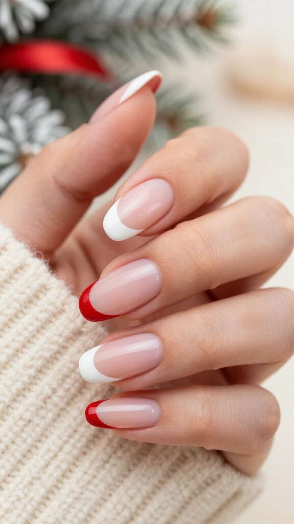 White French tips with a fine red line