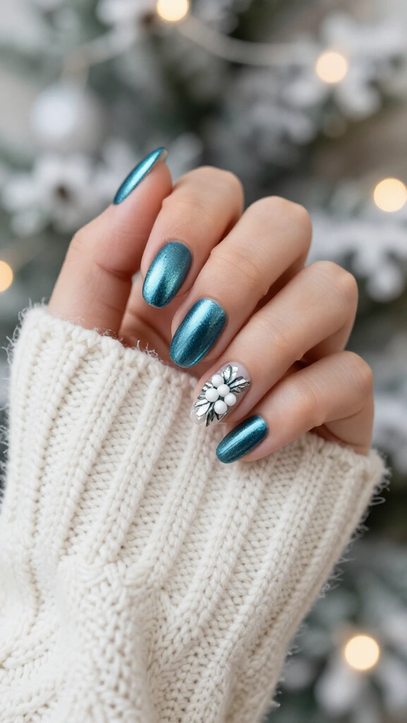 Metallic Teal Blue with Mistletoe Tips