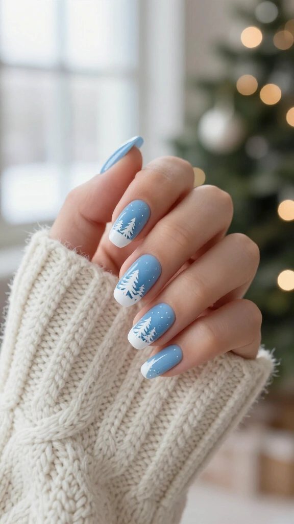 Winter Wonderland Scene on Powder Blue