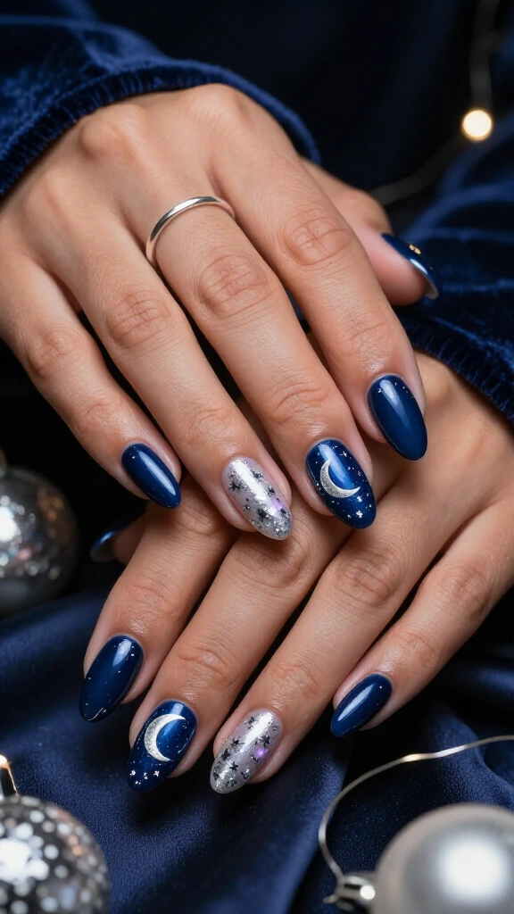 Celestial Midnight Blue & Silver Moons