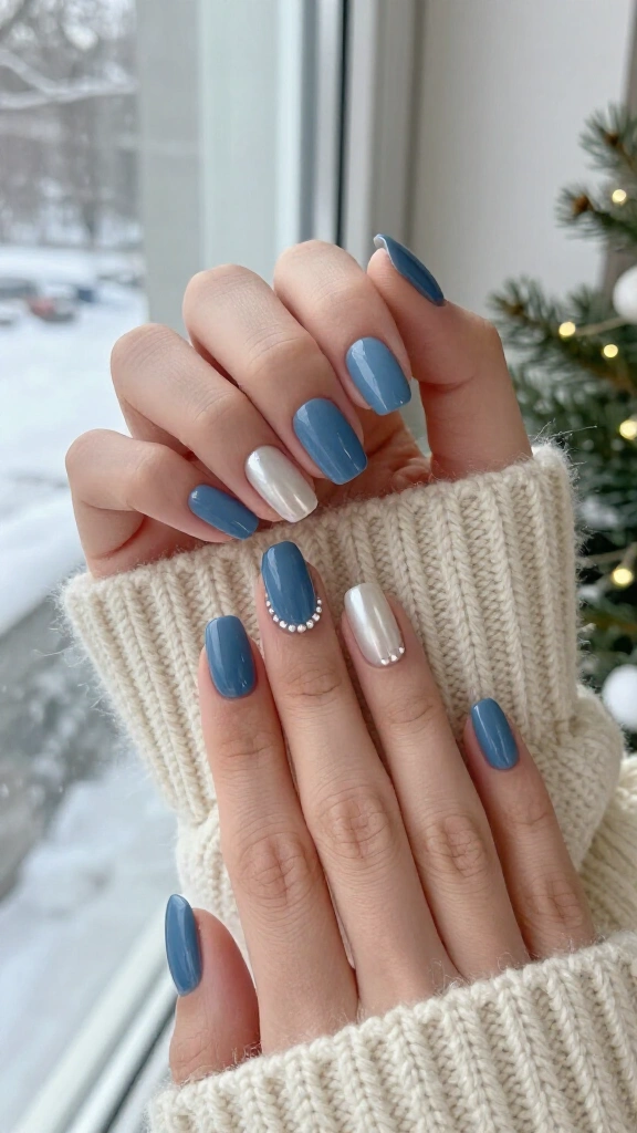 Dusty Denim Blue with Pearl Embellishments