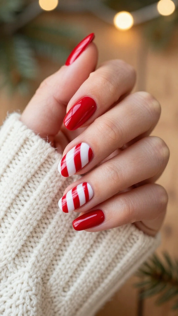 Classic Candy Cane Accent on Glossy Red