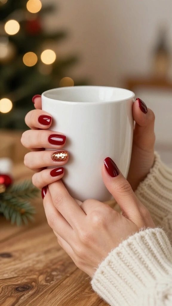 Gold glitter accent nail