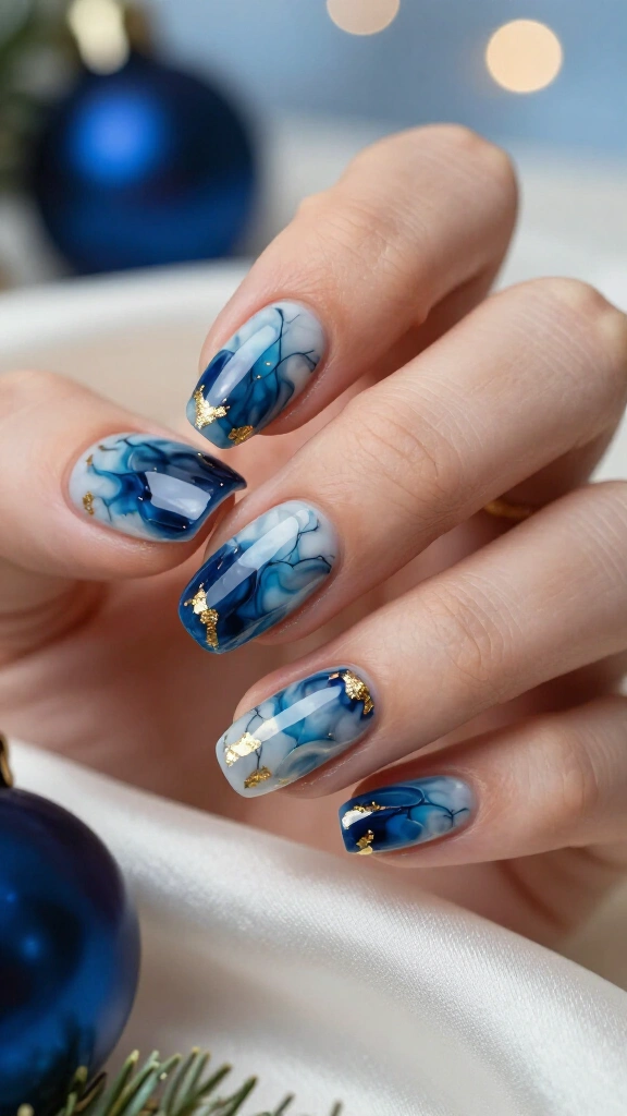 Oceanic Marble with Gold Leaf Flakes