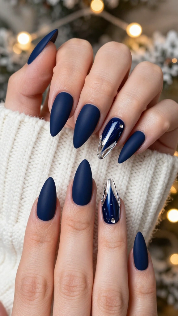 Matte Navy Stiletto with Glossy Drips