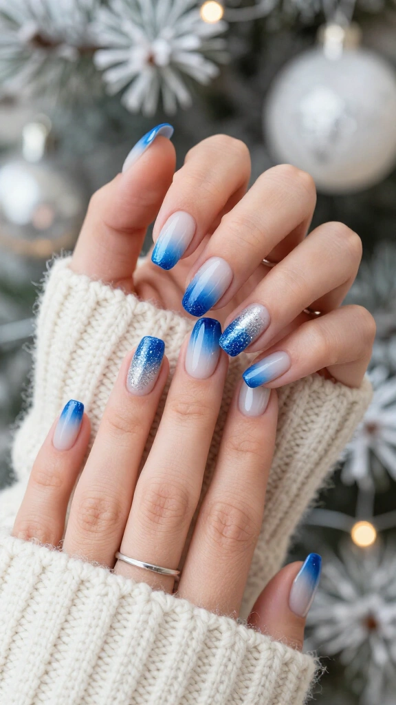 Sparkling Cerulean Aura Nails