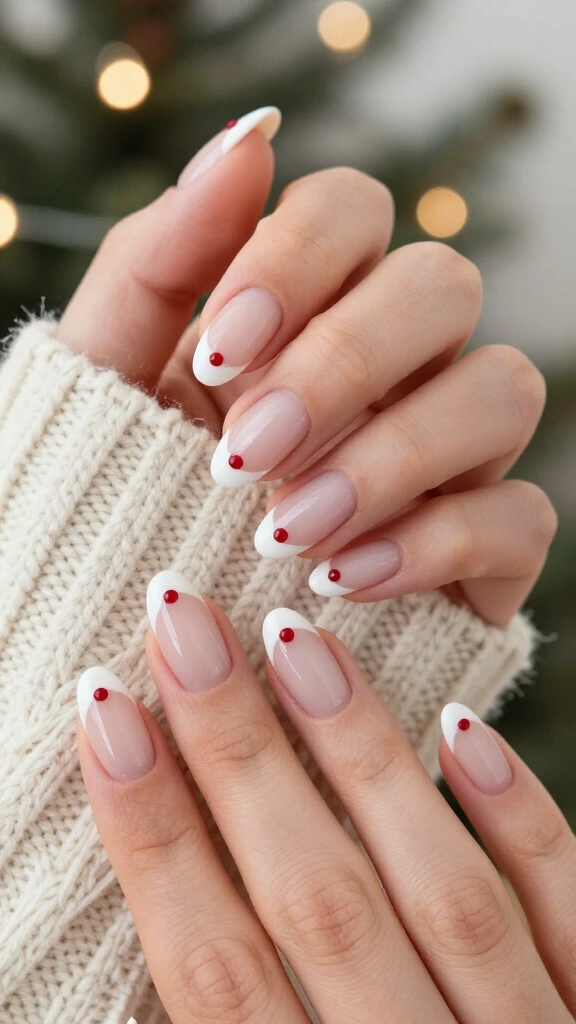 White French tips with a red dot