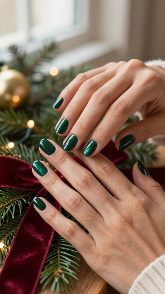 Deep green gloss nails