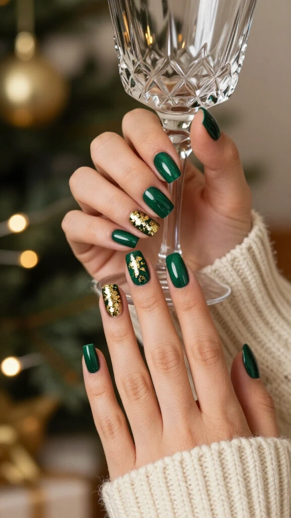Emerald Green with Gold Foil Flakes