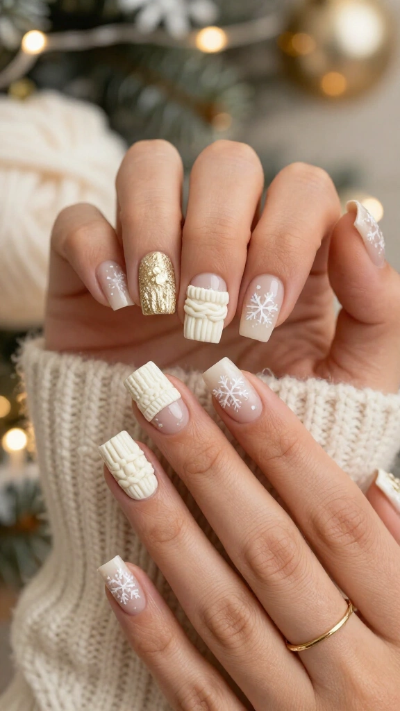 Sweater Knit 3D Texture and Snowflake Accents