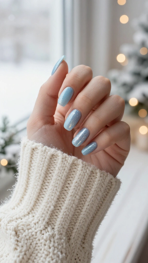Icy blue shimmer nails