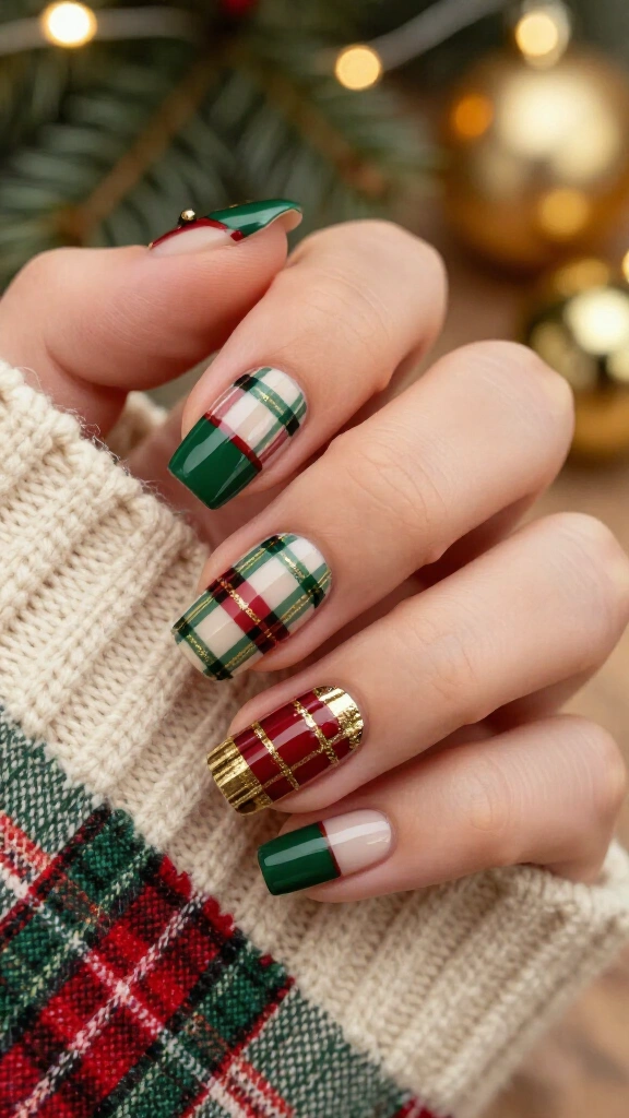 Tartan Plaid Holiday Accent Nails