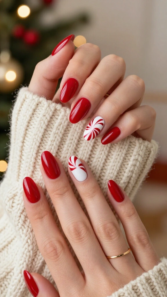 Peppermint swirl accent nails