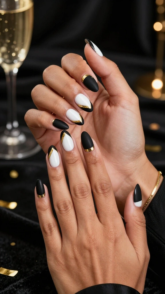 Tuxedo Black and White Geometric Tips