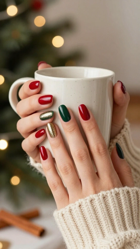 Red and green alternating nails