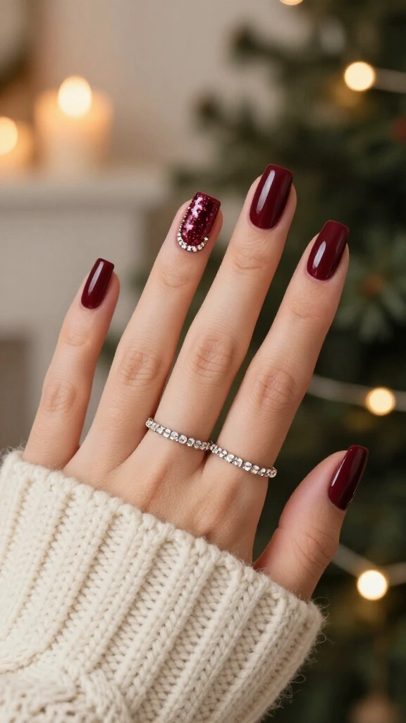Burgundy Wine with Crystal Rhinestone Cuticles
