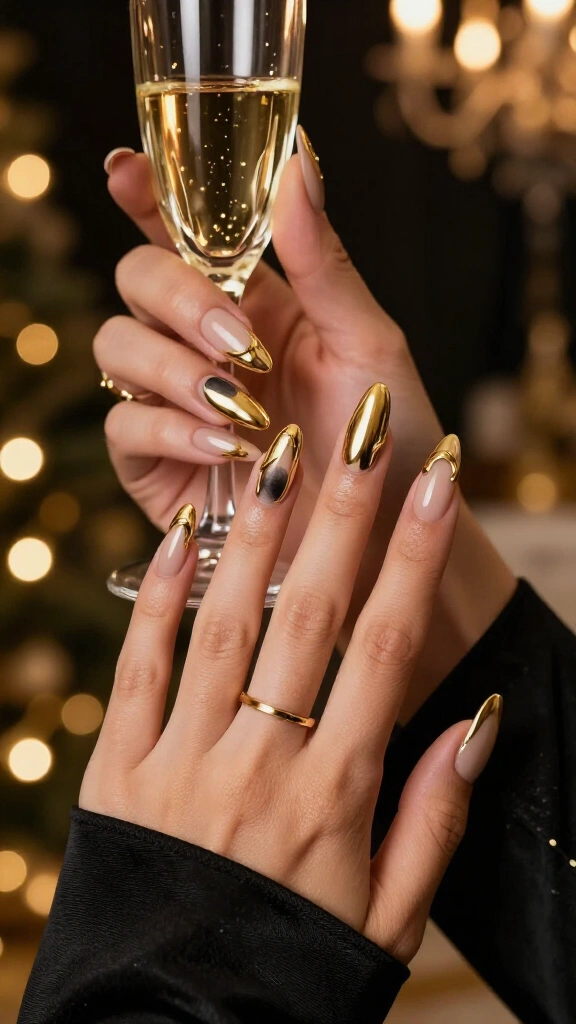 3D Molten Gold Aura Nails