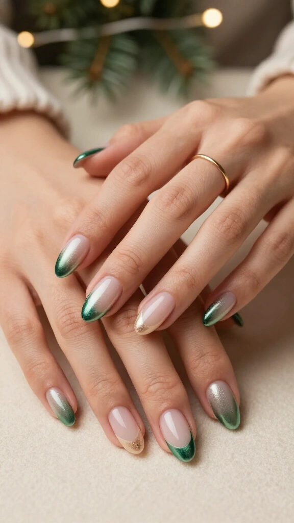 Metallic green French tips