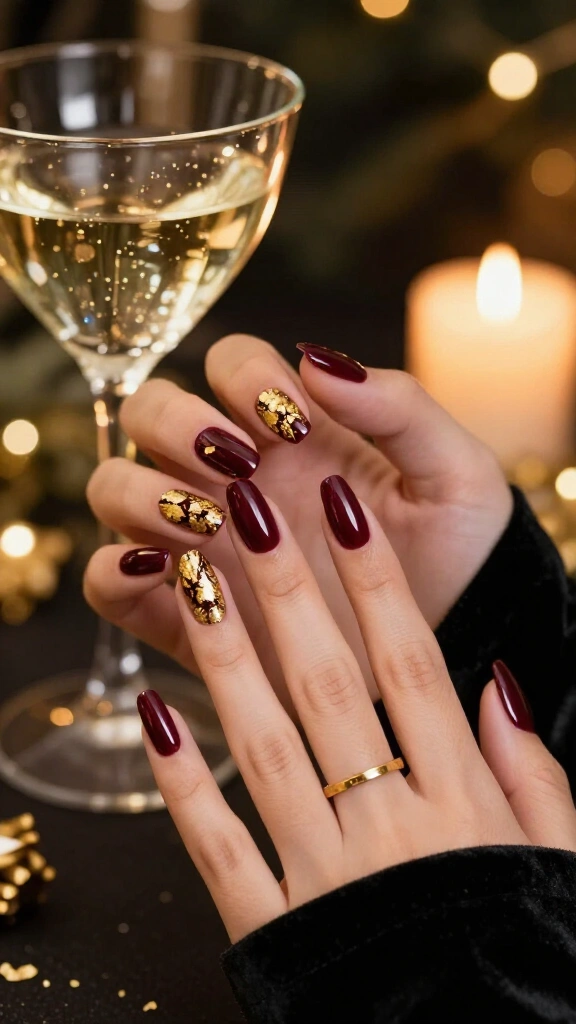 Rich Cranberry with Gold Leaf Veining