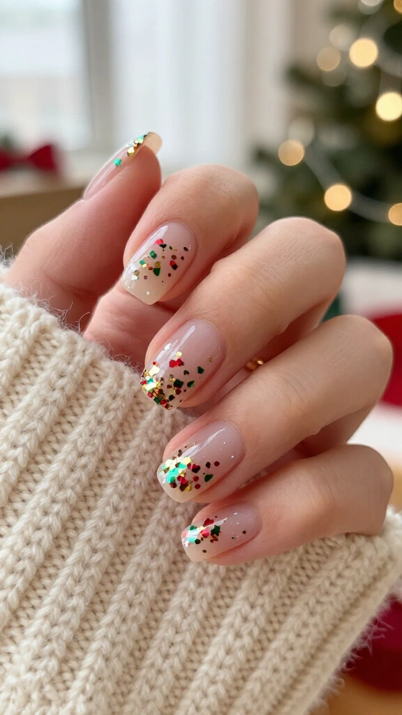 Clear nails with holiday confetti