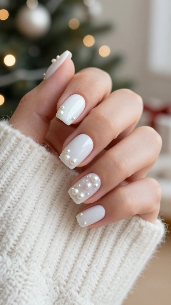 Pearl-Embellished Winter White Squares