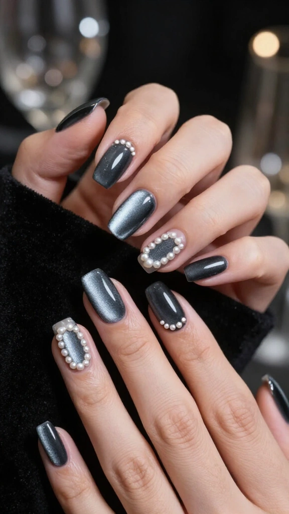 Pearl-Studded Charcoal Velvet