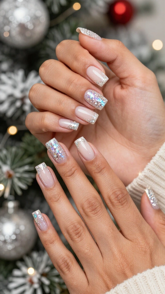 Holographic Snow Dust French Tips