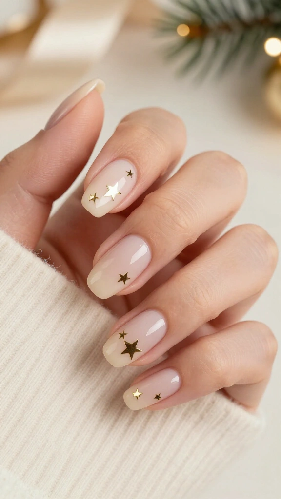 Nude nails with one tiny star