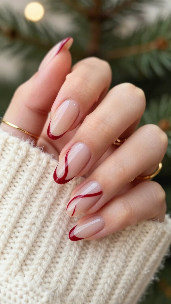Red ribbon accent nails