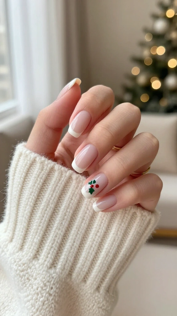 French tips with tiny holly dots